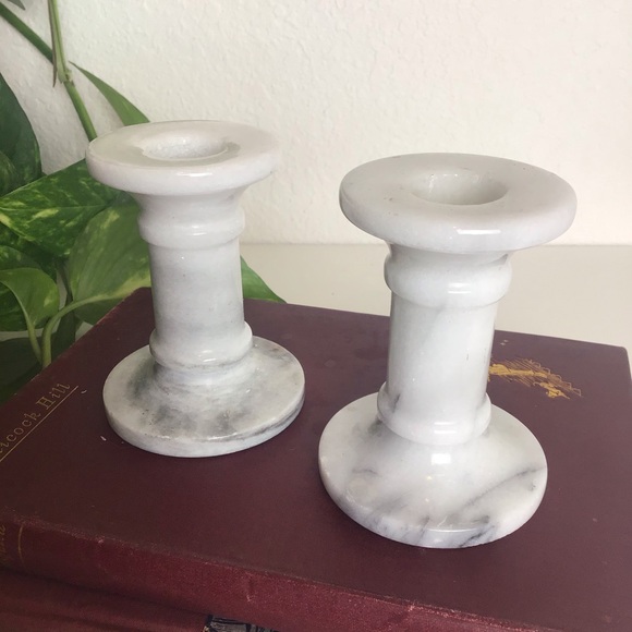 2 Vintage Marble Candlestick Holders